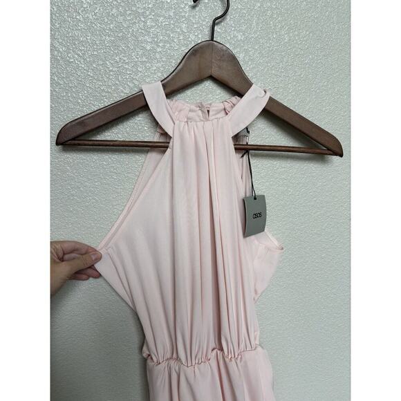 NWT ASOS pink drapy halter neck dress sheer flowy feminine cocktail 2 midi chic - Picture 2 of 7